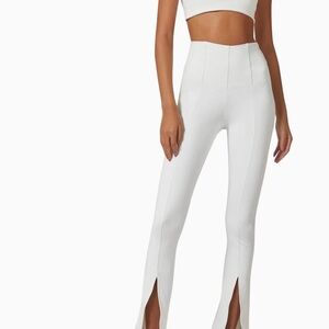 Port De Bras White Flare Pants with Ankle Slits | Size Small